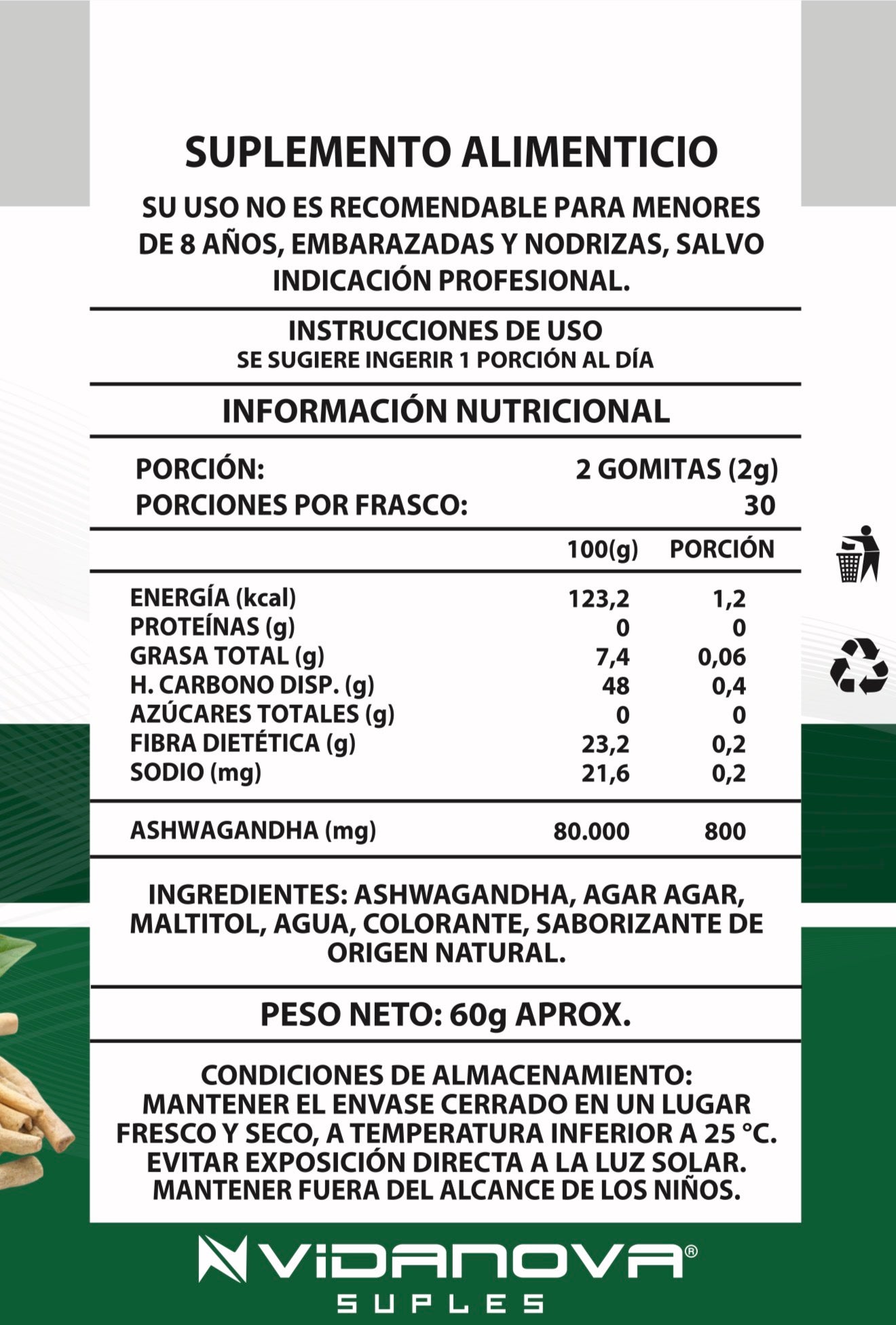Ashwagandha Vidanova® - Alivia Estrés y Ansiedad 60 Gomitas
