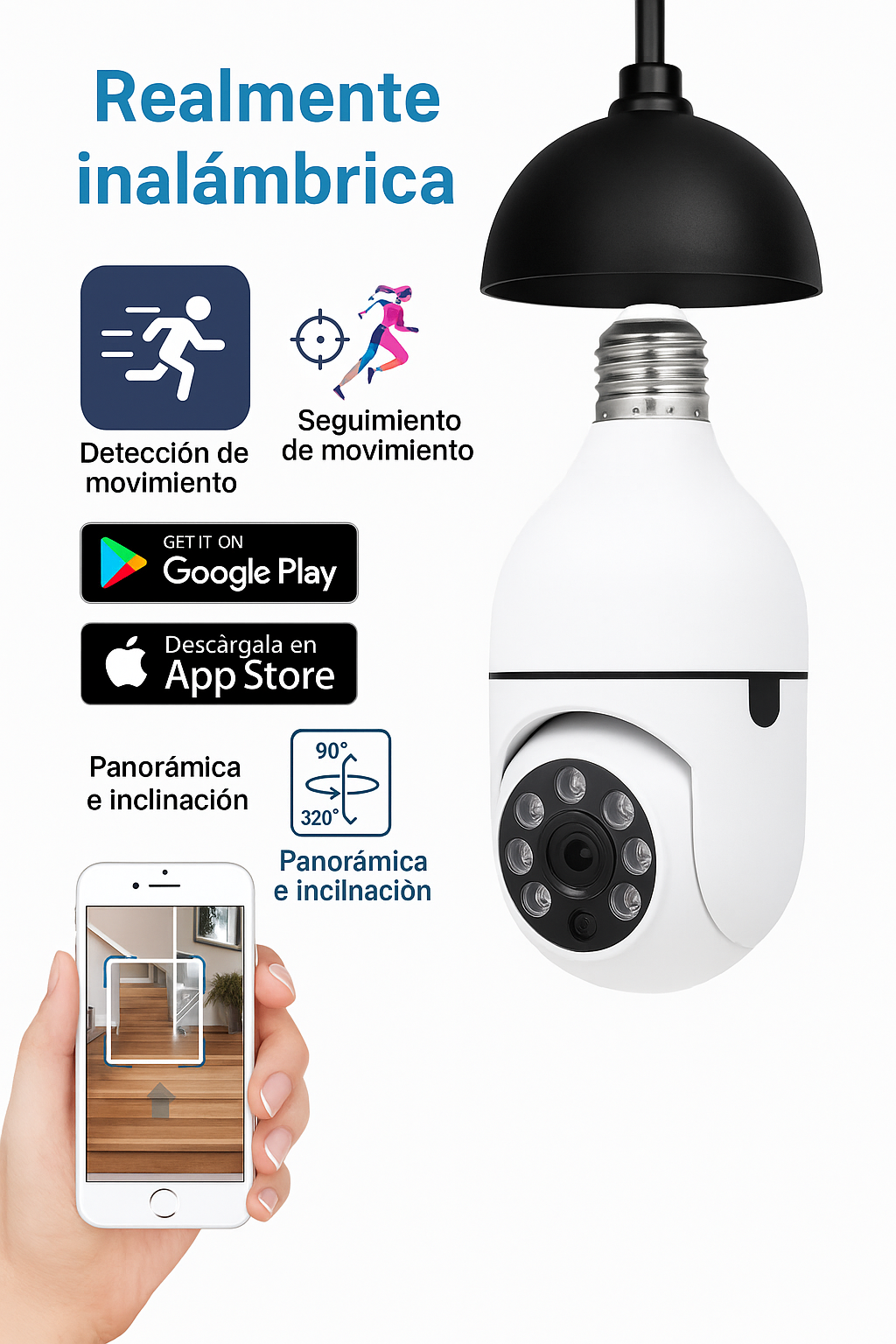Foco Cámara de Seguridad HD Panorámica
