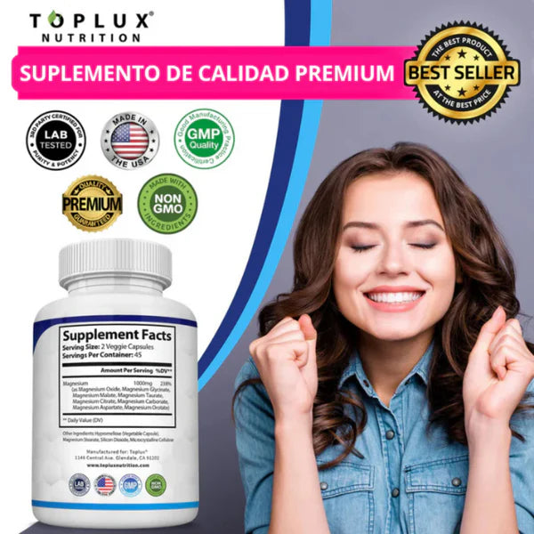 Magnesio Complex Toplux® 8 tipos de Magnesio para máximo beneficio 60 Caps.