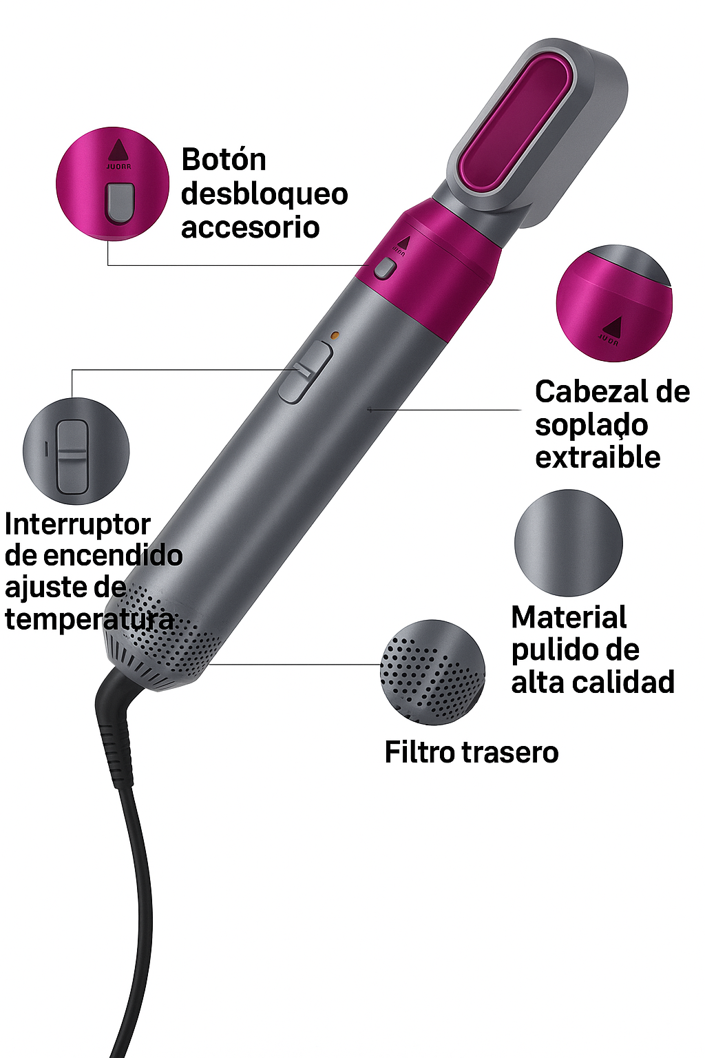 Cepillo Alisador Secador 5 En 1