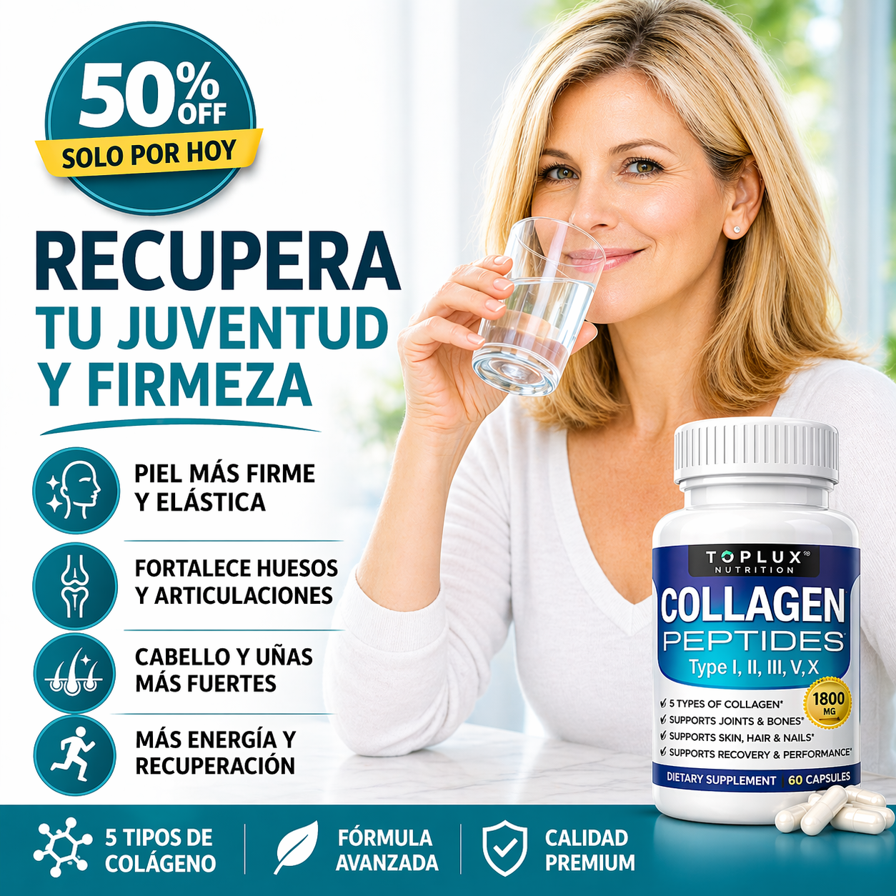 Collagen Toplux® - Colágeno para Juventud y Firmeza 60 Caps.
